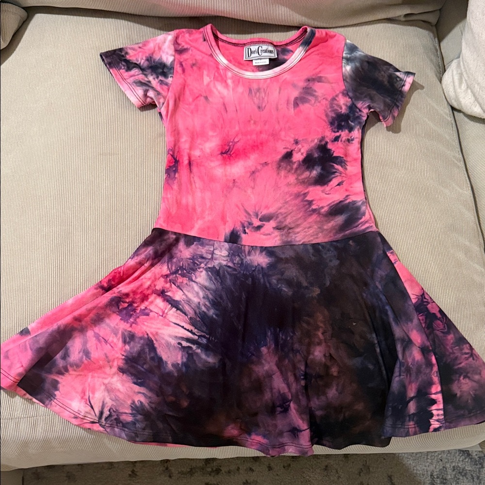 Charming Tie-Dye Kids Dress in Pink and Purple
